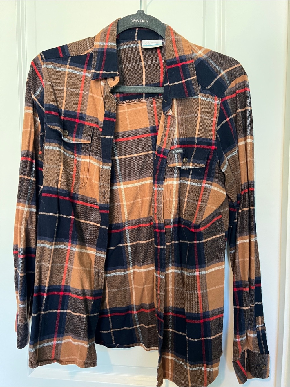 Women’s Columbia Plaid Button-Up Shirt - Brown/Navy/Red